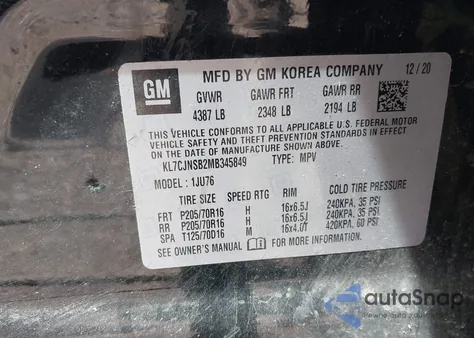 2021 Chevrolet Trax Awd Ls from USA, damaged, VIN KL7CJNSB2MB345849